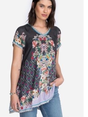 EUC floral Johnny Was Maya silk top size XL